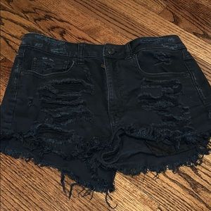 American Eagle Black Ripped Jean Shorts